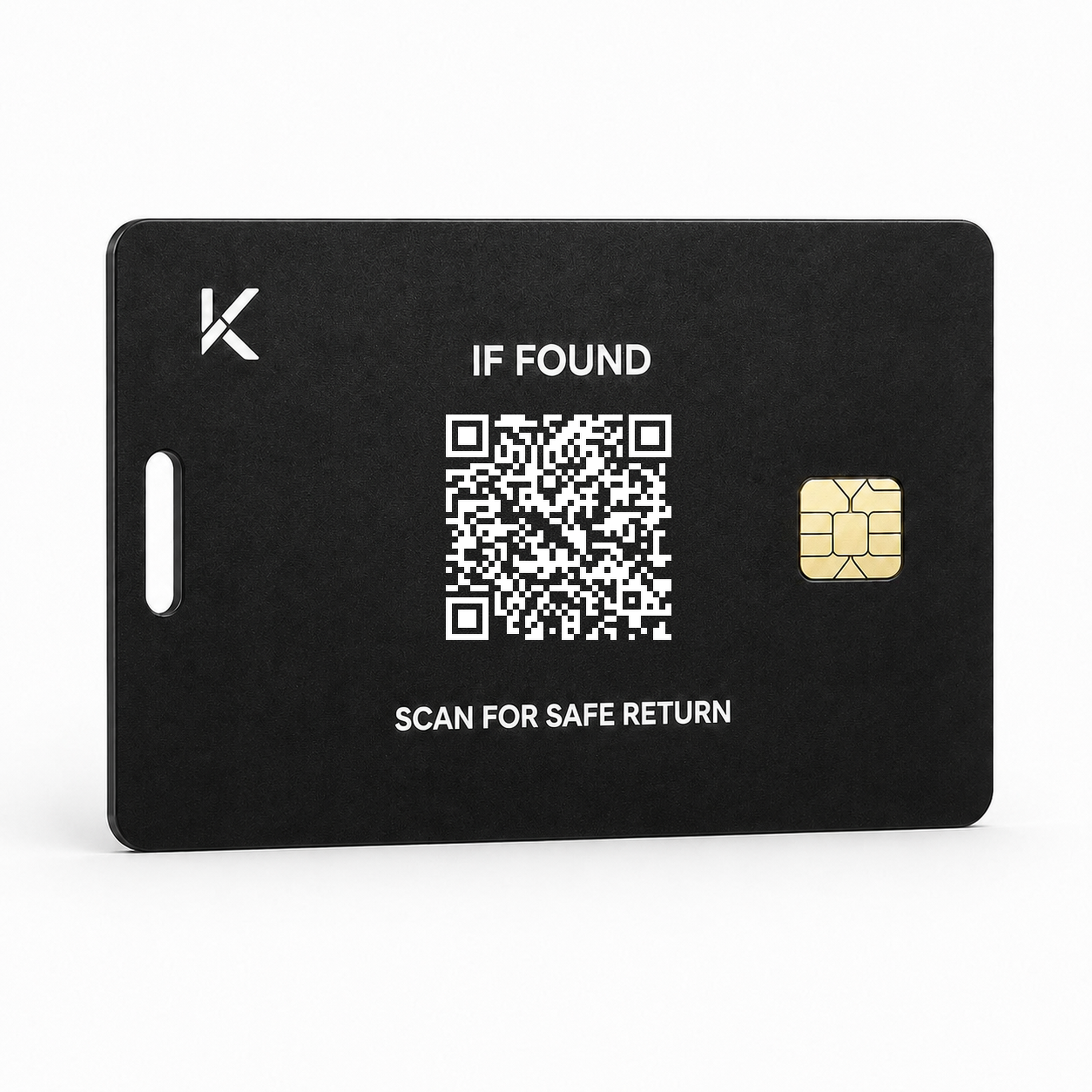 Trackable Wallet Card – Black, with scan-for-safe-return QR code