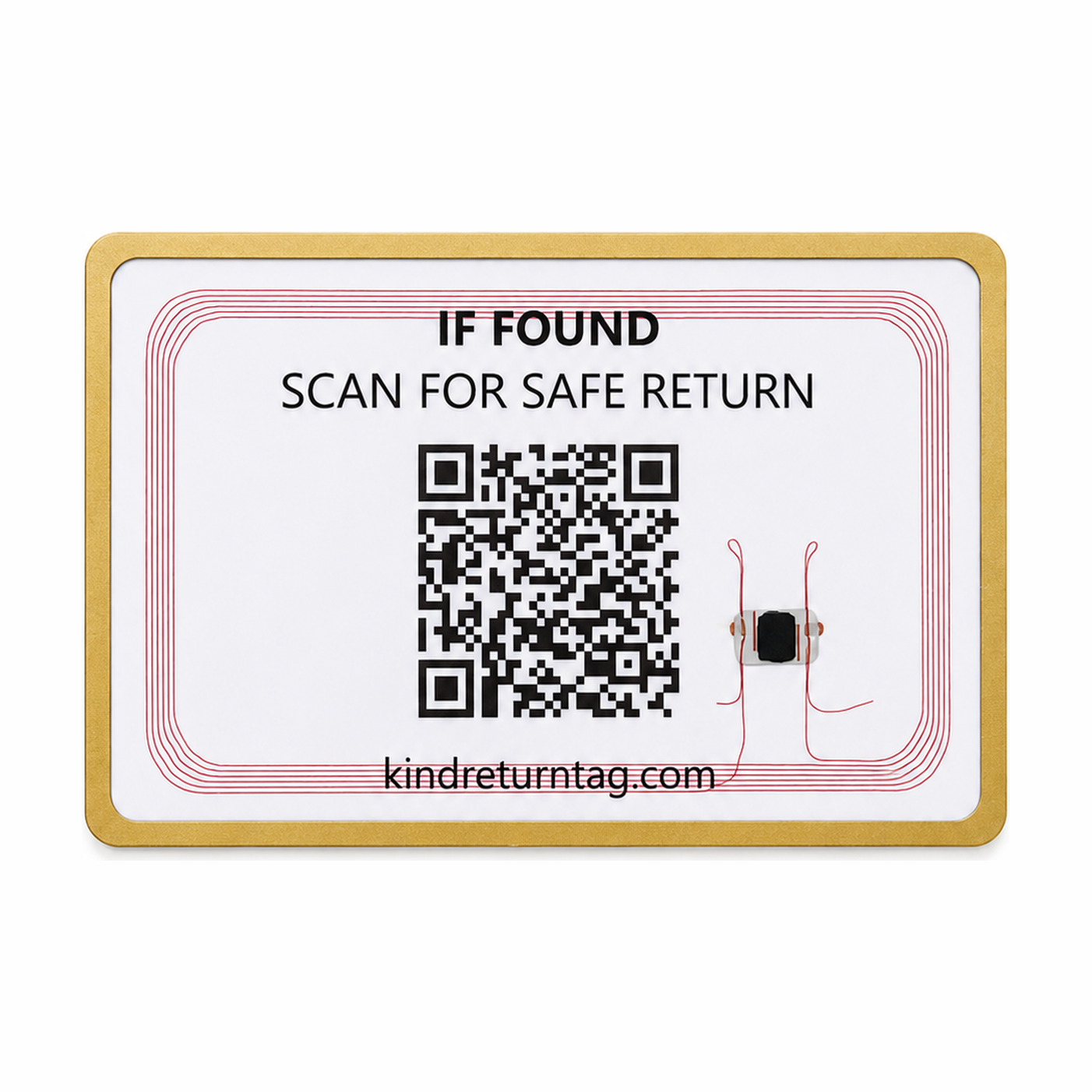 KindReturn WalletShield, clear finish with gold QR frame, front