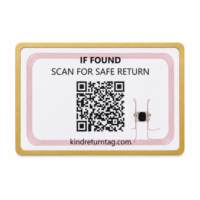KindReturn WalletShield, clear finish with gold QR frame, front