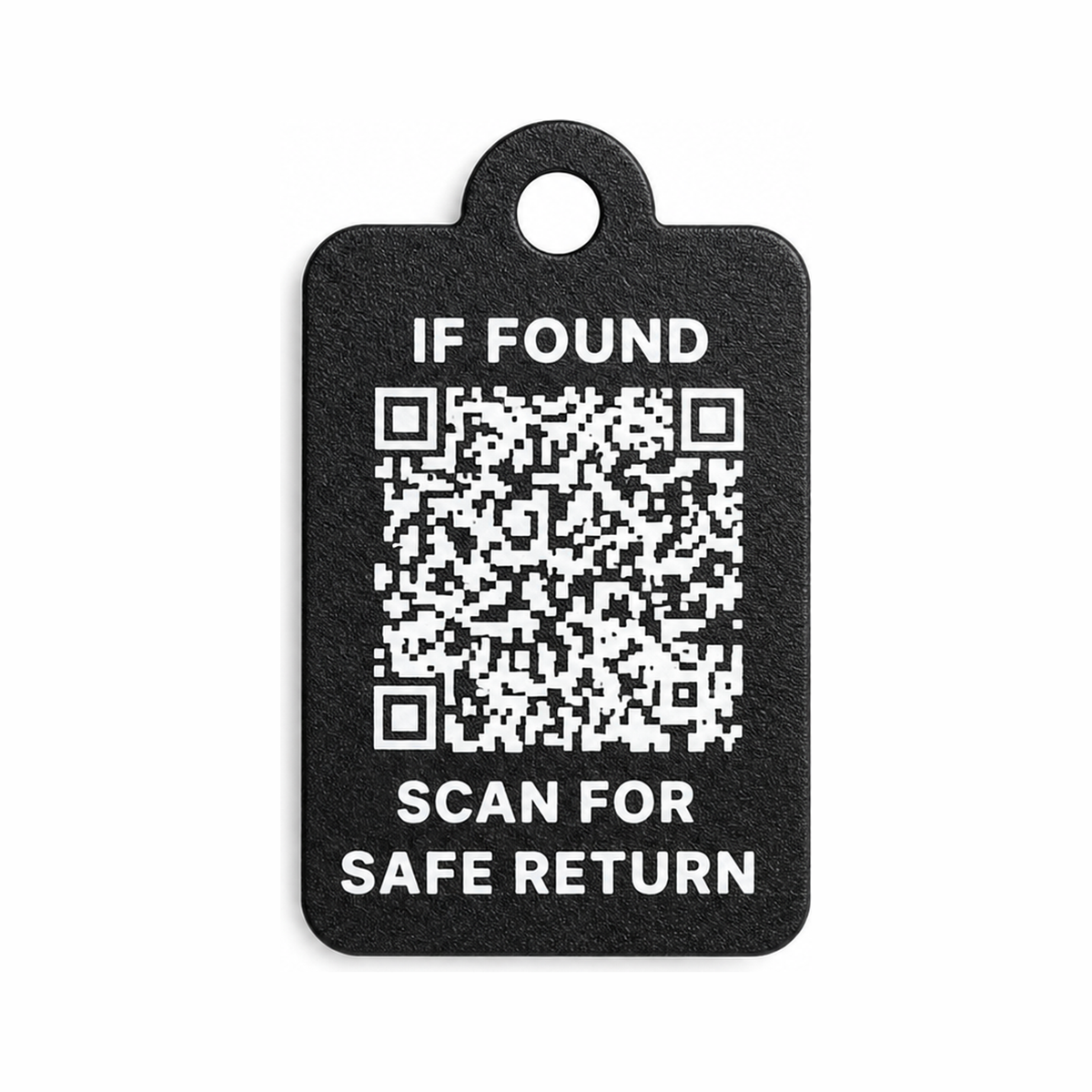 KindReturn Key Tag PLA, black, front with QR