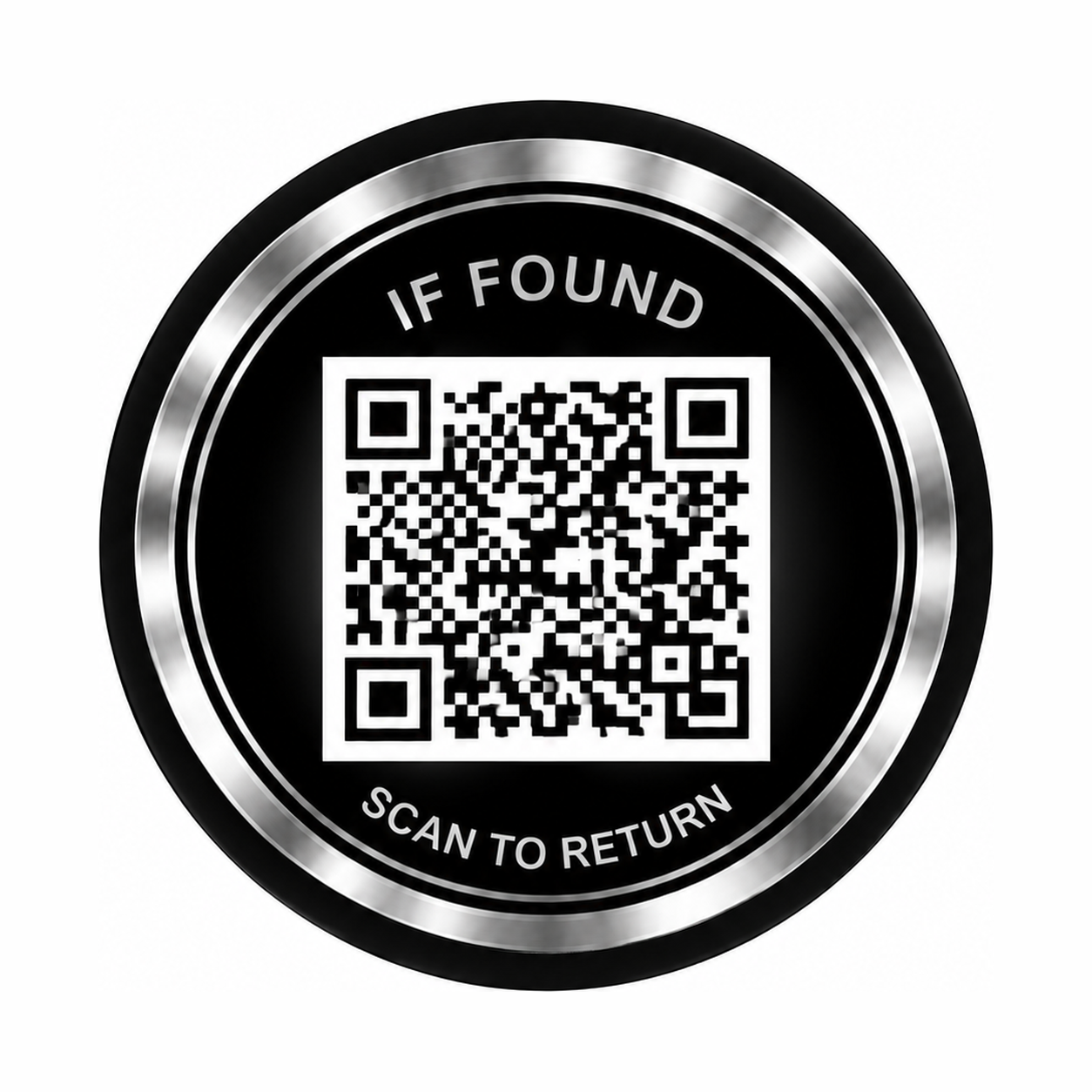 KindReturn QR Sticker, silver scan-to-return QR medallion
