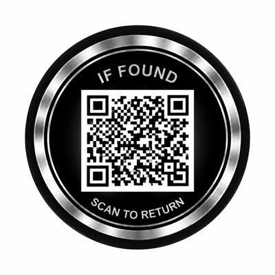 KindReturn QR Sticker, silver scan-to-return QR medallion