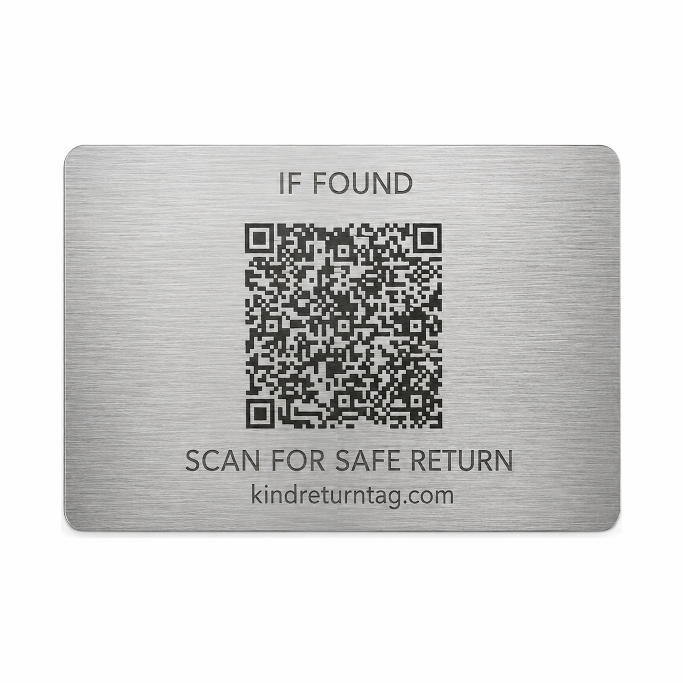 KindReturn WalletShield, brushed metal finish, front with engraved QR