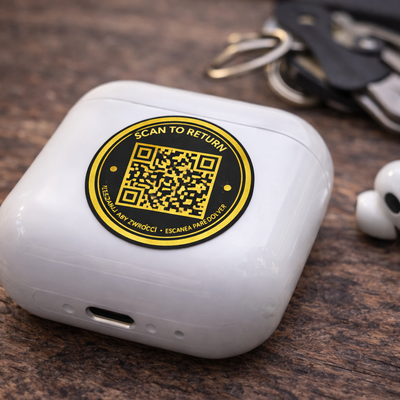 KindReturn QR Sticker on earbuds case